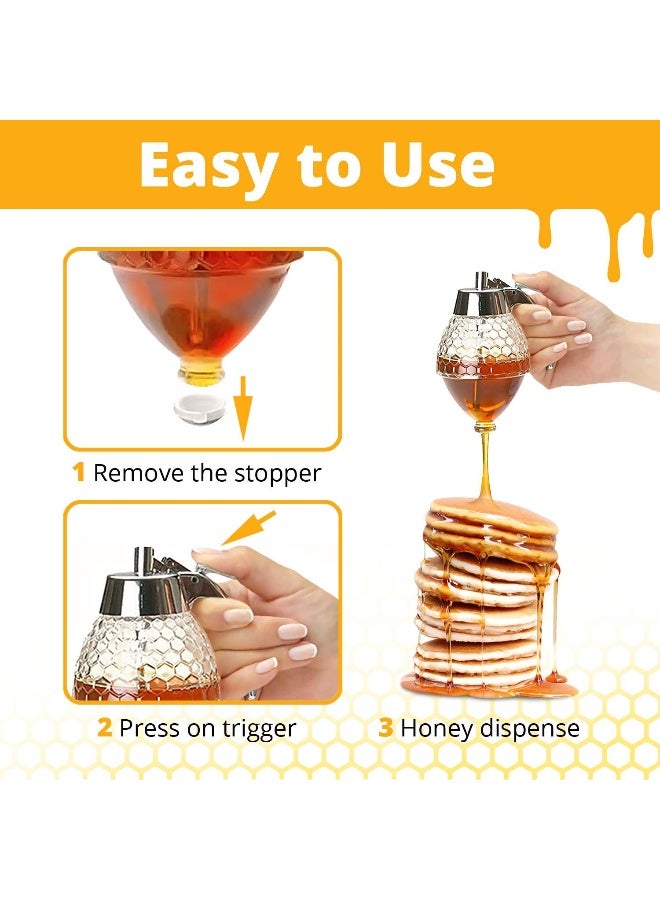 CLEVLI Honey Dispenser - No Drip Glass with Stand - Honey Jar - Clear Glass Honey Container with Dipper 8 Oz - Maple Syrup Dispenser - Honey Pot with Stand - Honey Bottle with Flip Top Lid - Image 5